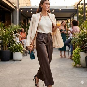 Time and Tru Brown Faux Leather Wide Leg Pleated Pants - Size 12